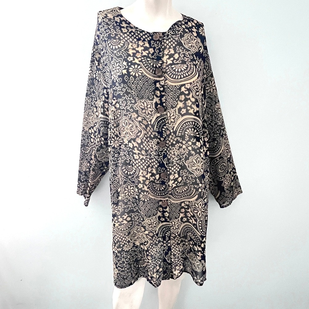 Susan Graver Style 1X Blouse Tunic Top Floral Paisley Sheer Fairy Boho Chic